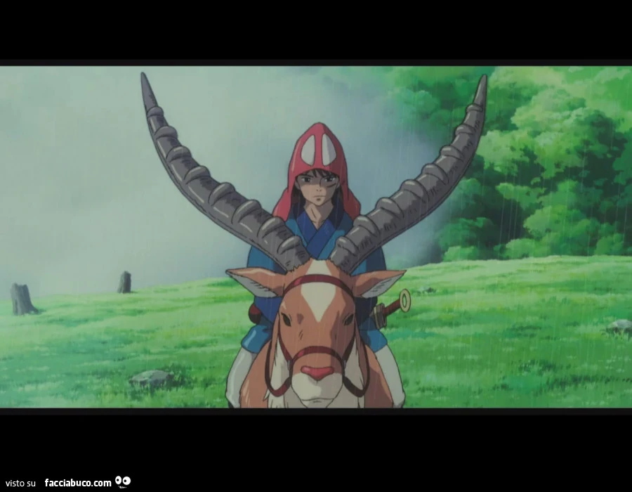 Princess Mononoke cavalca animale cornuto