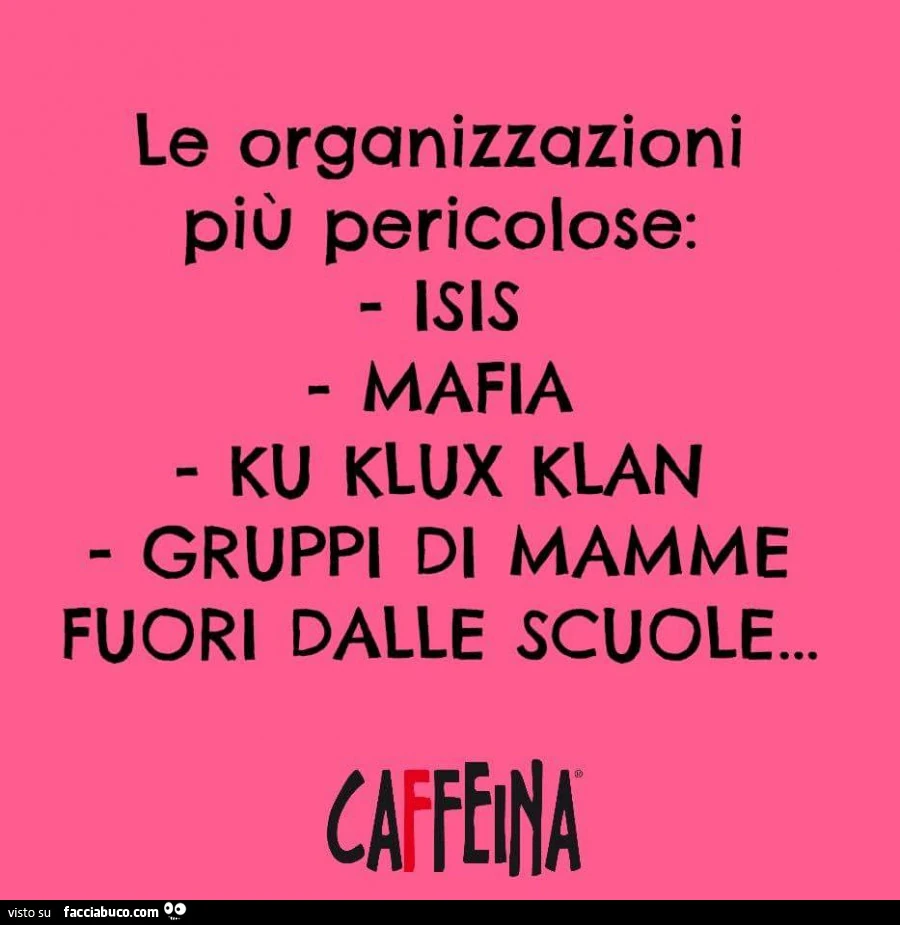 Le organizzazioni più pericolose: ISIS, mafia, Ku Klux Klan, gruppi di mamme fuori dalle scuole