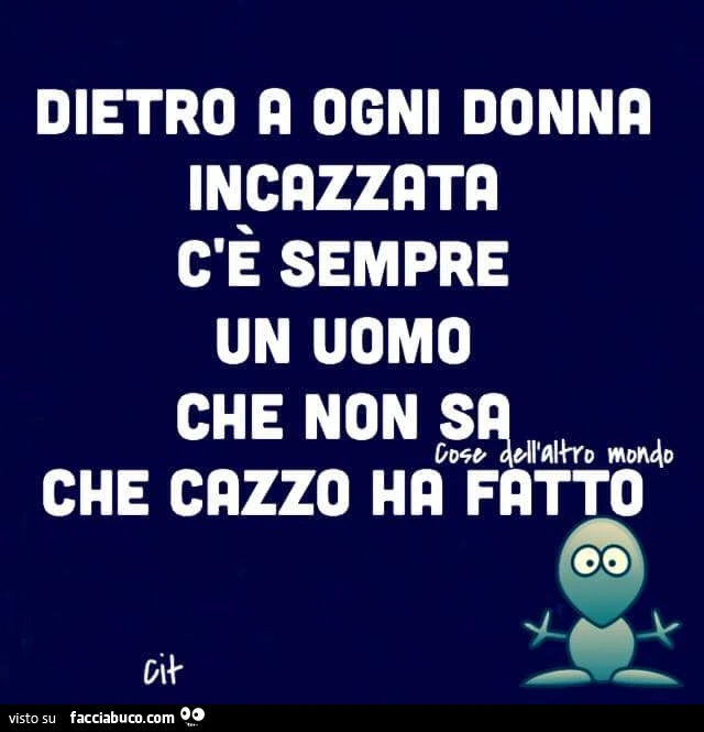 Dietro a ogni donna incazzata c'è sempre un uomo che non sa che cazzo ha fatto