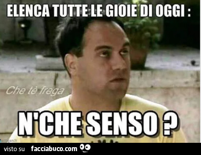 Elenca tutte le gioie di oggi. N'che senso?
