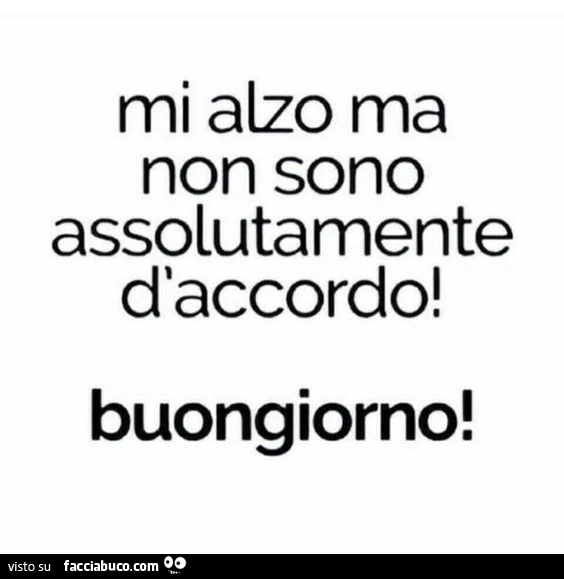 Mi alzo ma non sono assolutamente d'accordo! Buongiorno