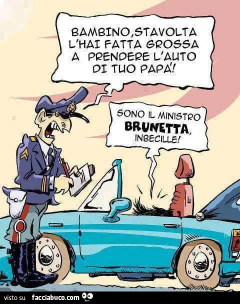 Bambino, stavolta l'hai fatta grossa e prendere l'auto di tuo papà. Sono il ministro Brunetta imbecille