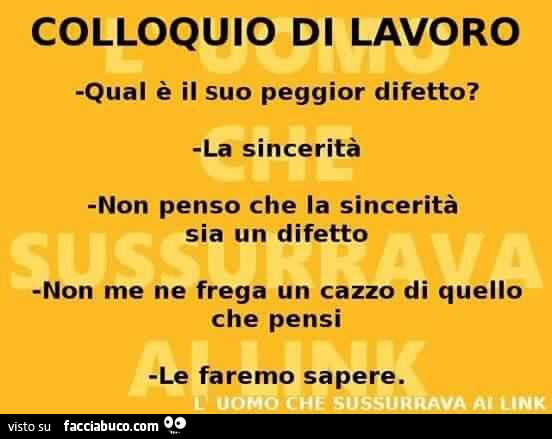 Colloquio di lavoro. Qual è il suo peggior difetto? La sincerità. Non penso che la sincerità sia un difetto
