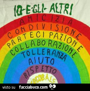Io e gli altri: amicizia condivisione partecipazione collaborazione tolleranza aiuto rispetto arcobaleno