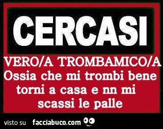 Cercasi vero trombamico. Ossia che mi trombi bene, torni a casa e non mi scassi le palle