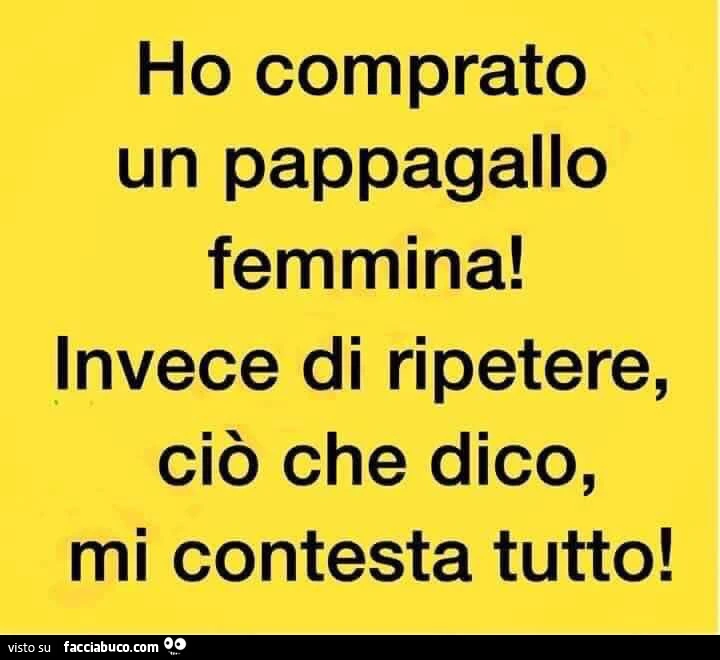 Ho comprato un pappagallo femmina! Invece di ripetere, ciò che dico, mi contesta tutto