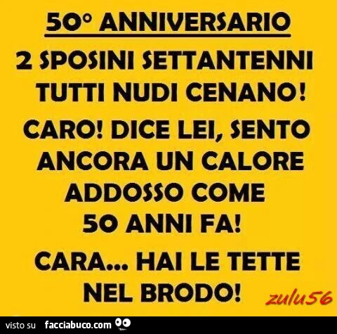 Due sposini settantenni tutti nudi cenano