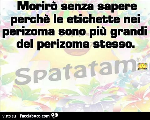 Morirò senza sapere perchè le etichette nei perizoma sono più grandi del perizoma stesso