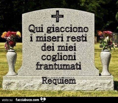 Qui giacciono i miseri resti dei miei coglioni frantumati. Requiem