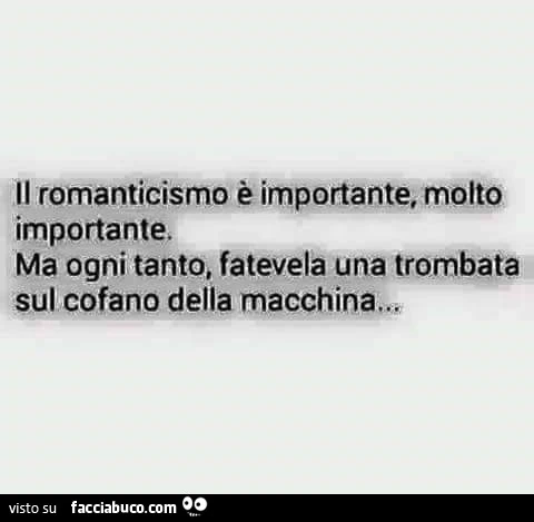 Il romanticismo è importante, molto importante. Ma ogni tanto fatevela una trombata sul cofano della macchina