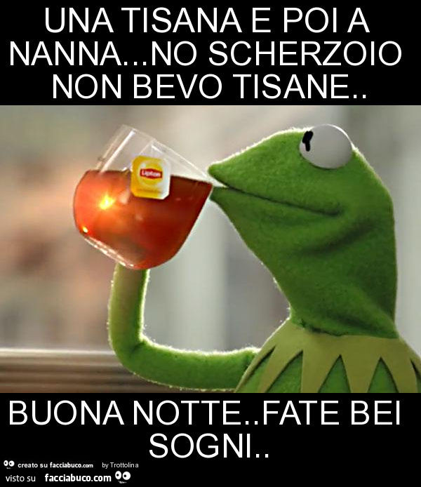 Una tisana e poi a nanna…no scherzoio non bevo tisane. Buona notte.Fate bei sogni