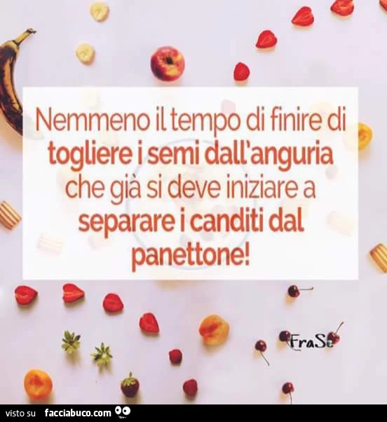 Nemmeno il tempo di finire di togliere i semi dall'anguria che già si deve iniziare a separare i canditi dal panettone
