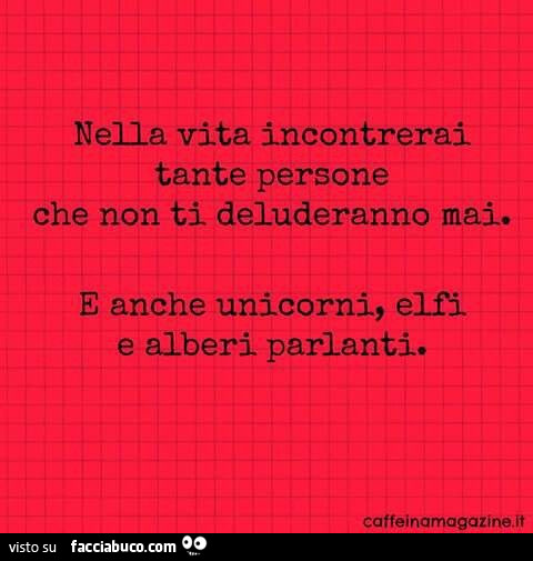 Nella vita incontrerai tante persone che non ti deluderanno mai. E anche unicorni, elfi e alberi parlanti