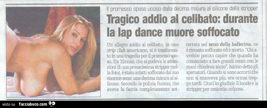 Tragico addio al celibato: durante la lap dance muore soffocato