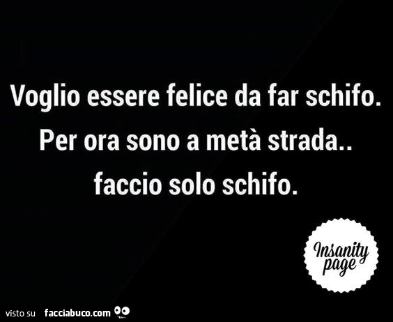 Voglio essere felice da far schifo. Per ora sono a metà strada. Faccio solo schifo