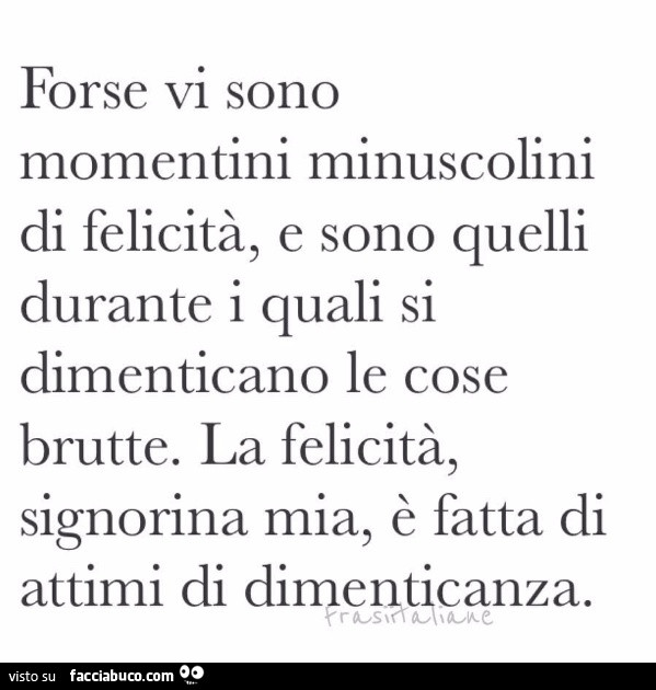 Forse vi sono momentini minuscolini di felicità, e sono quelli durante i quali si dimenticano le cose brutte