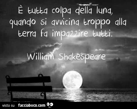 È tutta colpa della luna, quando si avvicina troppo alla terra fa impazzire tutti. William Shakespeare