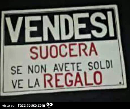 Vendesi suocera. Se non avete soldi ve la regalo