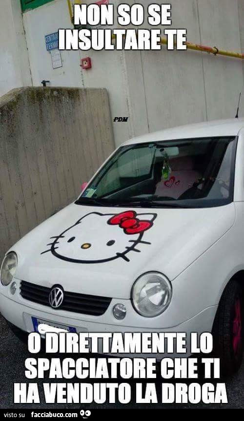 Macchina con stampa Hello Kitty sul cruscotto: non so se insultare te o direttamente lo spacciatore che ti ha venduto la droga