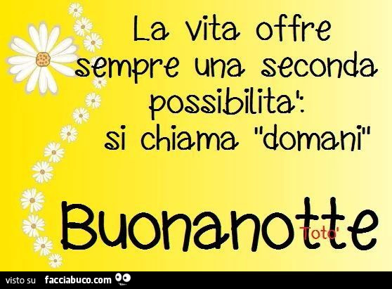 La vita offre sempre una seconda possibilità. Si chiama domani. Buona Notte