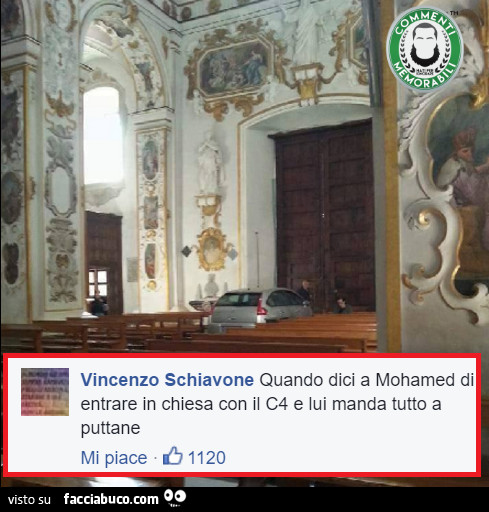 Automobile Citroen dentro la chiesa. Quando dici a Mohamed di entrare in chiesa con il C4 e lui manda tutto a puttane