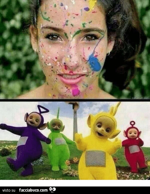 I teletubbies gli schizzano in faccia