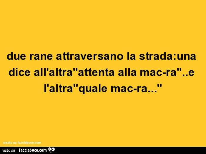 Due rane attraversano la strada:una dice all'altra"attenta alla mac-ra".E l'altra"quale mac-ra&hellip;"
