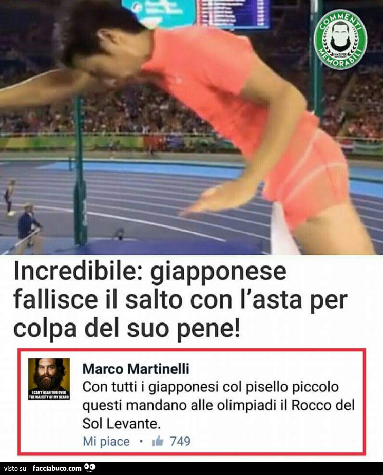Incredibile: Giapponese fallisce il salto con l'asta per colpa del suo pene. Con tutti i Giapponesi col pisello piccolo questi mandano alle Olimpiadi il Rocco del Sol Levante