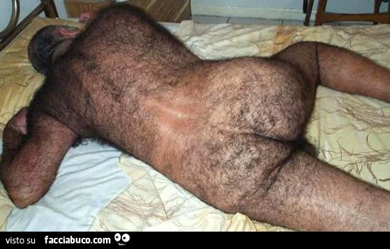 Uomo nudo peloso sul letto