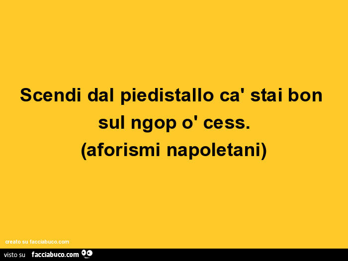 Scendi dal piedistallo cà stai bon sul ngop ò cess. (Aforismi napoletani)