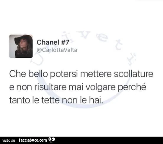 Che bello potersi mettere scollature e non risultare mai volgare perchè tanto le tette non le hai