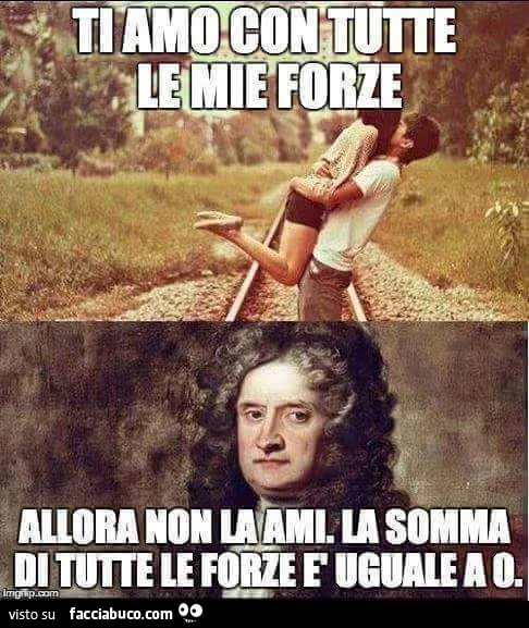Ti amo con tutte le mie forze! Allora non la ami, la somma di tutte le forze è uguale a 0