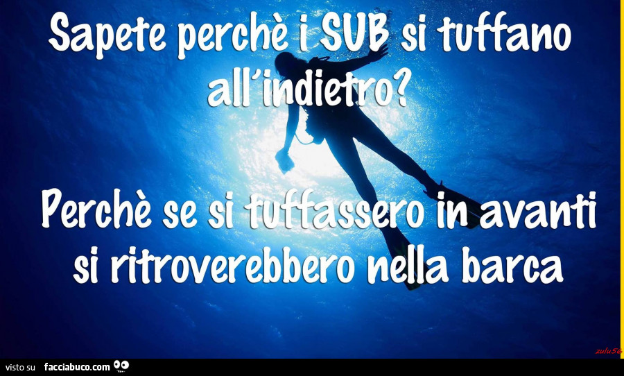 Sapete perchè i sub si tuffano all'indietro? Perché se si tuffassero in avanti si ritroverebbero nella berca