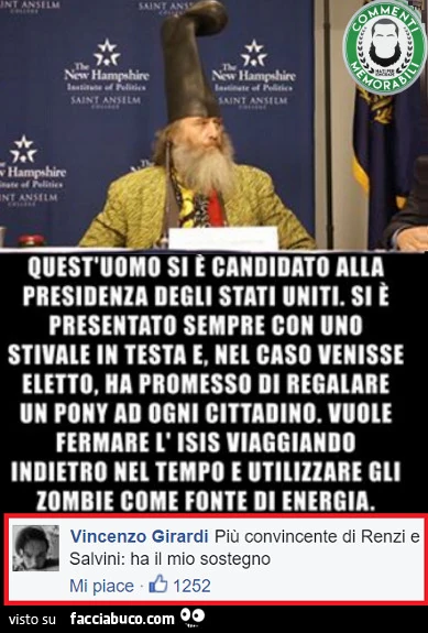 Candidato con uno stivale in testa