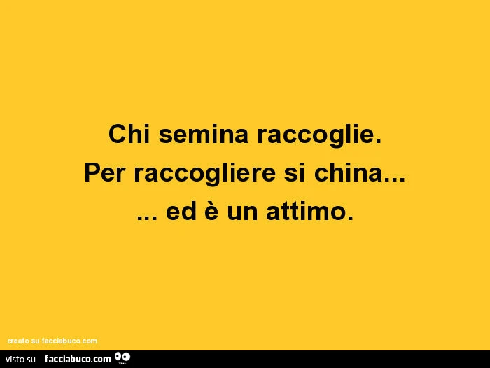 Chi semina raccoglie. Per raccogliere si china&hellip; &hellip; ed è un attimo