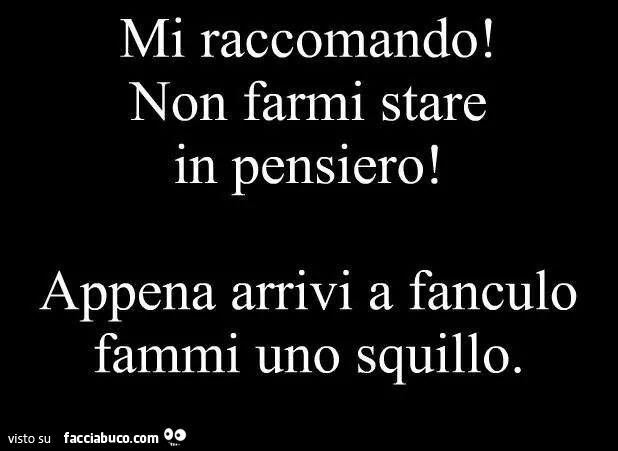 Mi raccomando! Non farmi stare in pensiero! Appena arrivi a fanculo fammi uno squillo