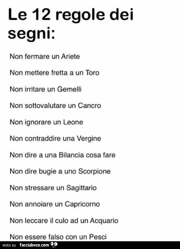 Le 12 regole dei segni zodiacali