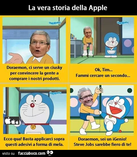 La vera storia della Apple. Tim chiede aiuto a Doraemon