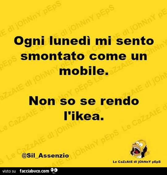 Ogni lunedì mi sento smontato come un mobile. Non so se rendo l'ikea