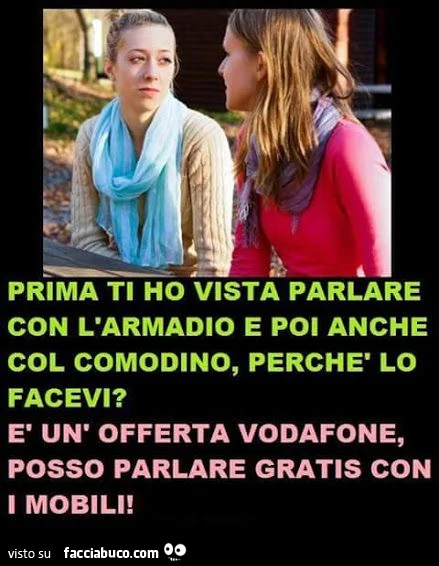 Prima ti ho vista parlare con l'armadio e poi anche col comodino, perchè lo facevi? È Un'offerta Vodafone, posso parlare gratis con i mobili