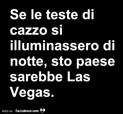 Se le teste di cazzo si illuminassero di notte, sto paese sarebbe las vegas