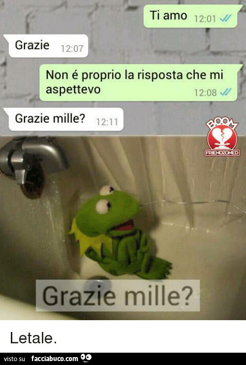 Ti amo. Grazie. Non é proprio la risposta che mi aspettavo. Grazie mille?