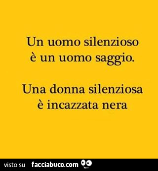 Un uomo silenzioso è un uomo saggio. Una donna silenziosa è incazzata nera