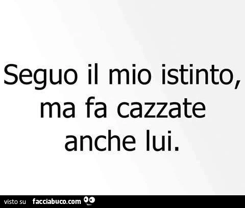 Seguo il mio istinto, ma fa cazzate anche lui