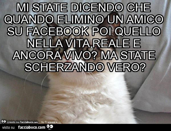 Mi state dicendo che quando elimino un amico su facebook poi quello nella vita reale e ancora vivo? Ma state scherzando vero?