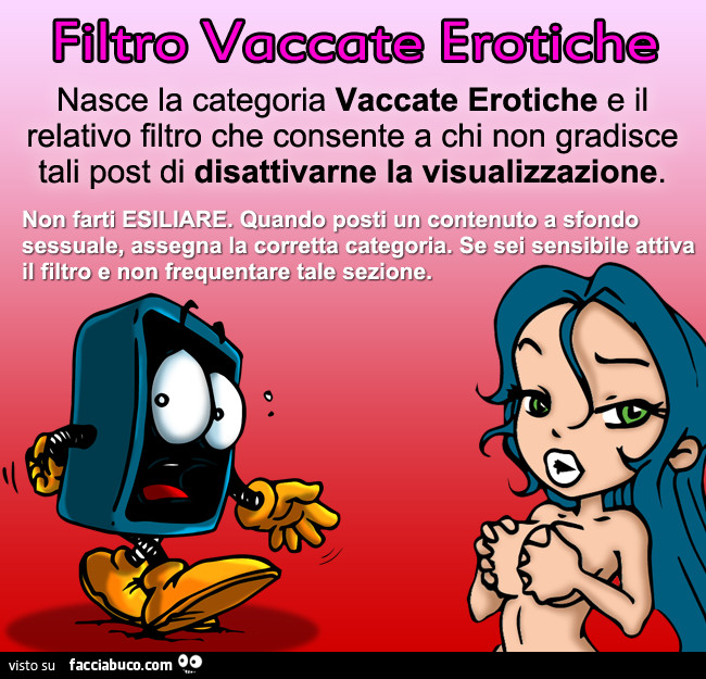 Filtro Vaccate Erotiche: nasce la categoria Vaccate Erotiche e il relativo filtro che consente a chi non gradisce tali post di disattivarne la visualizzazione
