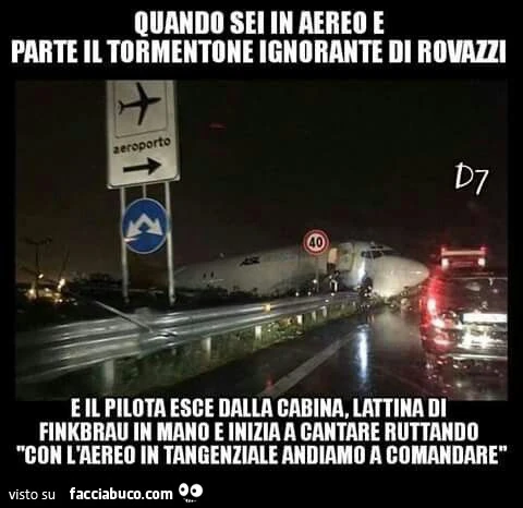 Quando sei in aereo e parte il tormentone ignorante di Rovazzi e il pilota esce dalla cabina, lattina di Finkbrau in mano e inizia a cantare ruttando con l'aereo in tangenziale andiamo a comandare